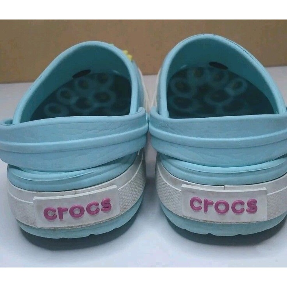 Crocs Kids Girls Sz C 12/13 Aqua Blue /Pink White w Charms Flowers Butterflies - Picture 9 of 16